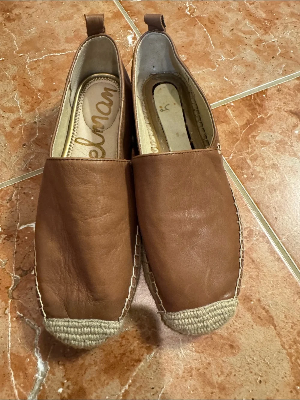 Sam Edelman Khloe Carmel Brown Soft Leather Espadrilles Slip On Size 6